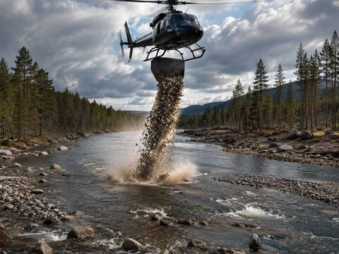 Helikopterle nehre 180 ton kum ve çakıl bırakıldı: İşte nedeni
